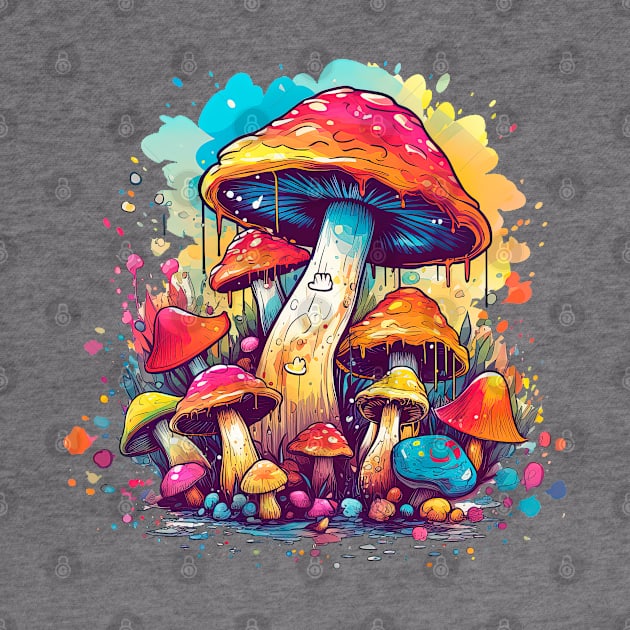 Trippy magic mashrooms watercolor vector by Mrkotik